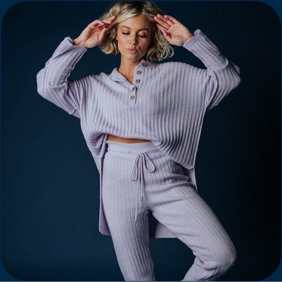 Free People Around The Clock‎ Tunic Pullover Sweater Ribbed Jogger Set In Lilac - Picture 3 of 12